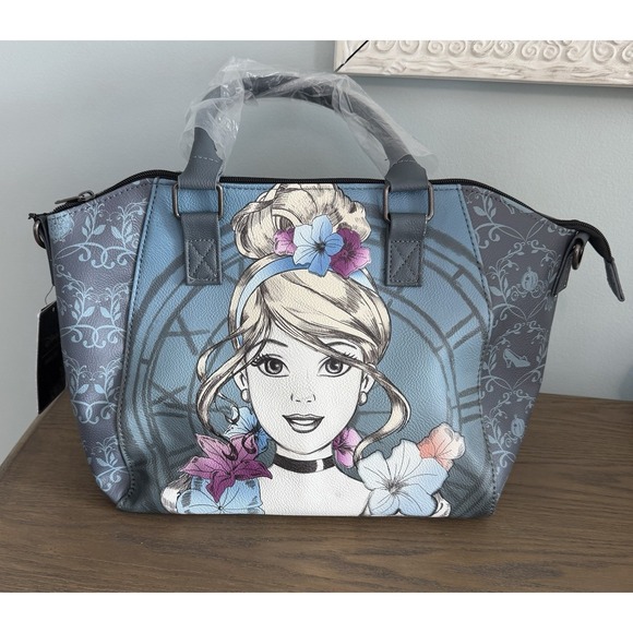 Disney Loungefly Cinderella Satchel Handbag Floral Clock Blue Vegan Leather NWT - Picture 2 of 14